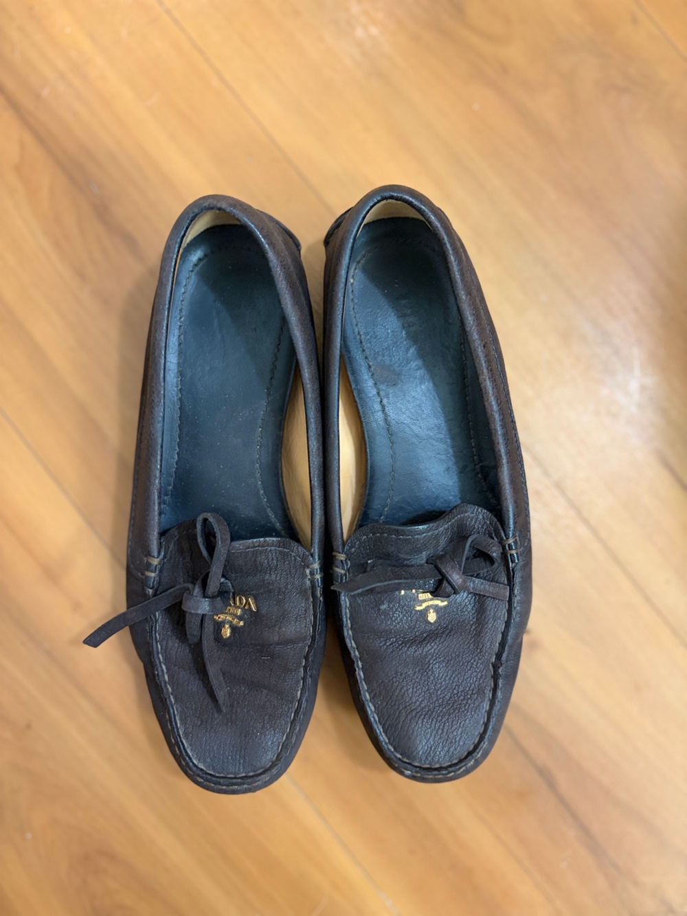 Prada Dark Brown Pebbled Leather Women’s Driving Loafers